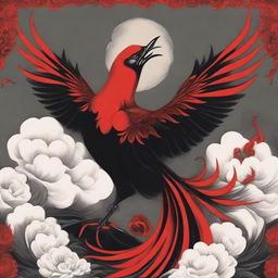 A striking book cover featuring a red and black fire bird holding a white flower in its beak