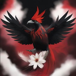 A striking book cover featuring a red and black fire bird with a white flower in its mouth