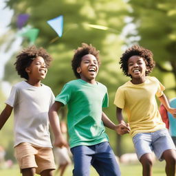 A group of boys playing together in a park on a sunny day