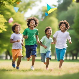 A group of boys playing together in a park on a sunny day