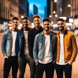 A group of handsome young men standing together, smiling and looking confident