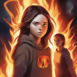 Create an image of a teenage girl named Ela who is struggling to control a powerful and dangerous fire ability that erupts when her emotions run high