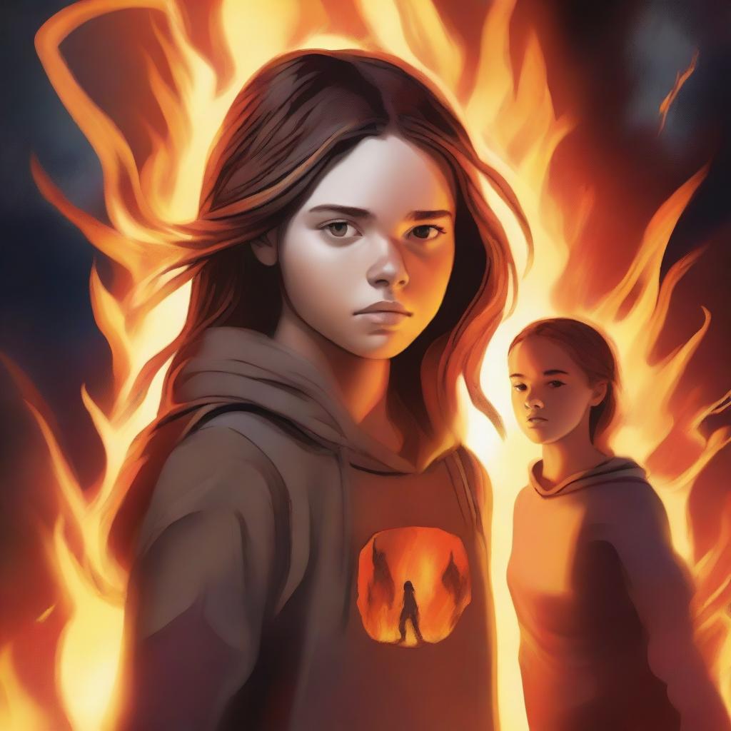 Create an image of a teenage girl named Ela who is struggling to control a powerful and dangerous fire ability that erupts when her emotions run high
