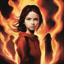 Create an image of a teenage girl named Ela who is struggling to control a powerful and dangerous fire ability that erupts when her emotions run high