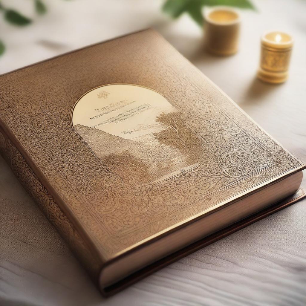 A beautifully illustrated Bible with intricate designs on the cover, featuring a serene and peaceful scene with soft light shining down