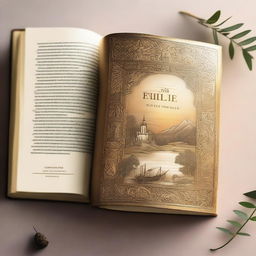 A beautifully illustrated Bible with intricate designs on the cover, featuring a serene and peaceful scene with soft light shining down