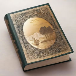 A beautifully illustrated Bible with intricate designs on the cover, featuring a serene and peaceful scene with soft light shining down