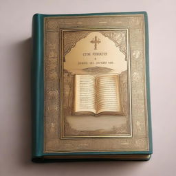 A beautifully illustrated Bible with intricate designs on the cover, featuring a serene and peaceful scene with soft light shining down