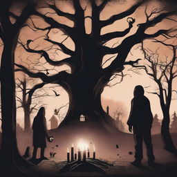 Create a terrifying and disturbing scene set in the woods with an evil atmosphere