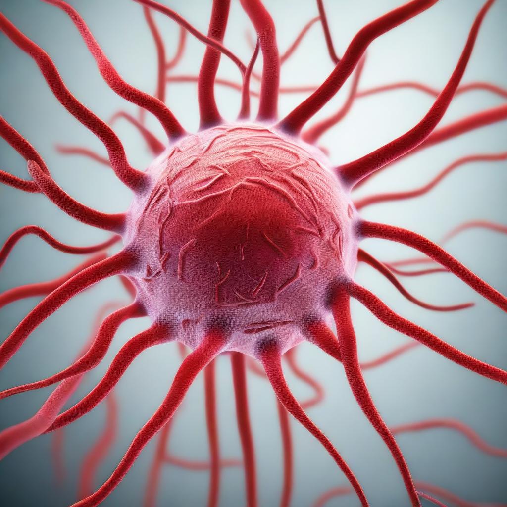 A detailed and close-up view of a virus cell with red veins inside an organism