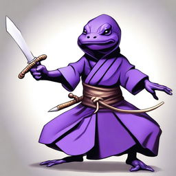 A purple frog fighter, depicted as a female monk, stands in an aggressive fighting stance