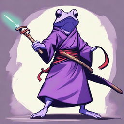 A purple frog fighter, depicted as a female monk, stands in an aggressive fighting stance