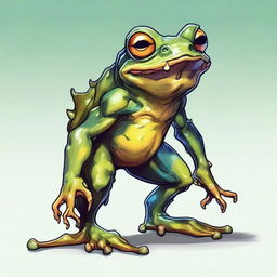 A detailed illustration of a Grung, a small frog-like humanoid creature from fantasy settings