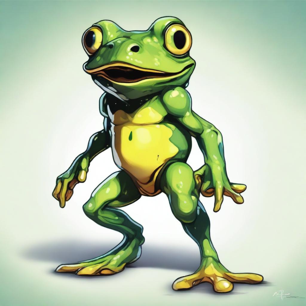 A detailed illustration of a Grung, a small frog-like humanoid creature from fantasy settings