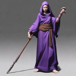 A female Grung with a purple body is depicted as a monk