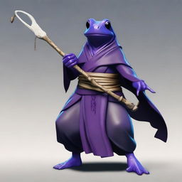 A female purple frog monk is depicted holding a spear and a bone