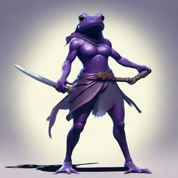 A female purple frog fighter is depicted holding a spear