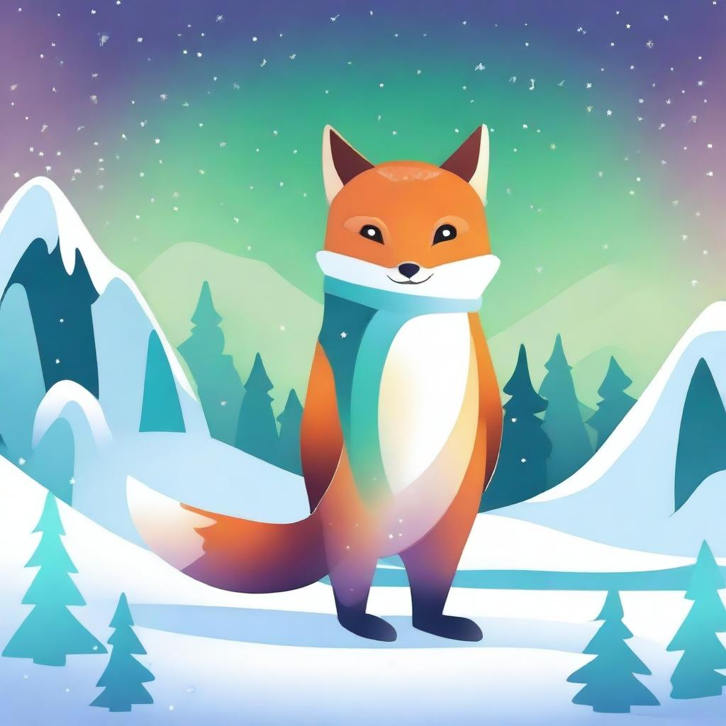 Create an image featuring a whimsical creature that is a hybrid between a fox and a penguin