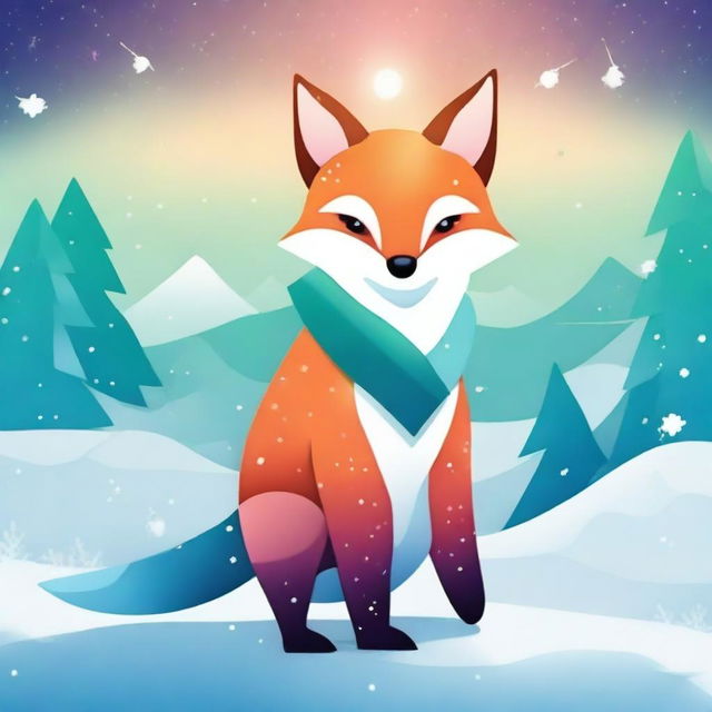 Create an image featuring a whimsical creature that is a hybrid between a fox and a penguin