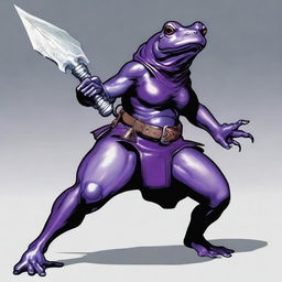 A female purple frog fighter stands in an aggressive fighting stance