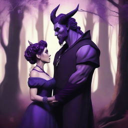 A fantasy scene depicting a forbidden romance between an adult female witch and a male demon