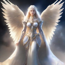 Create a detailed image of a female Aasimar, a celestial being with radiant, ethereal features