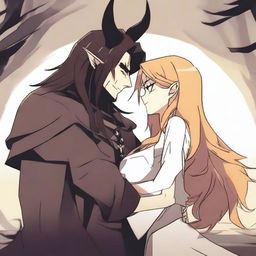 An animated scene depicting a hate-to-love relationship between an adult female witch and a male demon