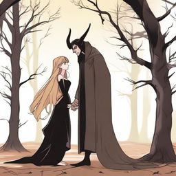 An animated scene depicting a hate-to-love relationship between an adult female witch and a male demon