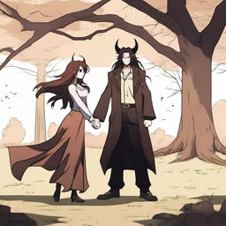 An animated scene depicting a hate-to-love relationship between an adult female witch and a male demon