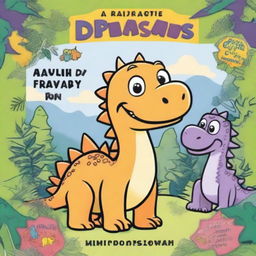 A cute dinosaur-themed coloring book cover designed for kids aged 4-8