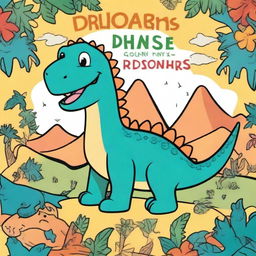 A cute dinosaur-themed coloring book cover designed for kids aged 4-8