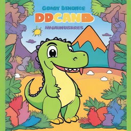 A cute dinosaur-themed coloring book cover designed for kids aged 4-8