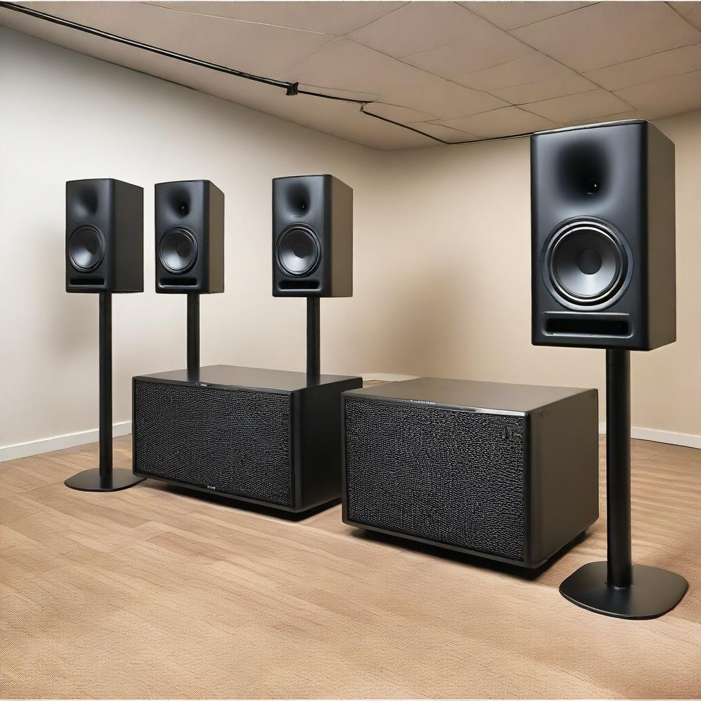 Create a detailed and visually appealing image showcasing the QSC Q-Sys audio system