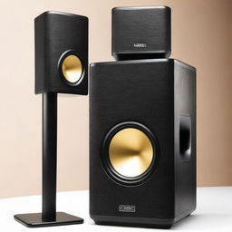 Create a detailed and visually appealing image showcasing the QSC sound system