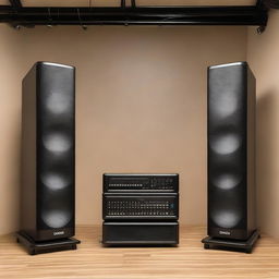 Create a detailed and visually appealing image showcasing the QSC sound system