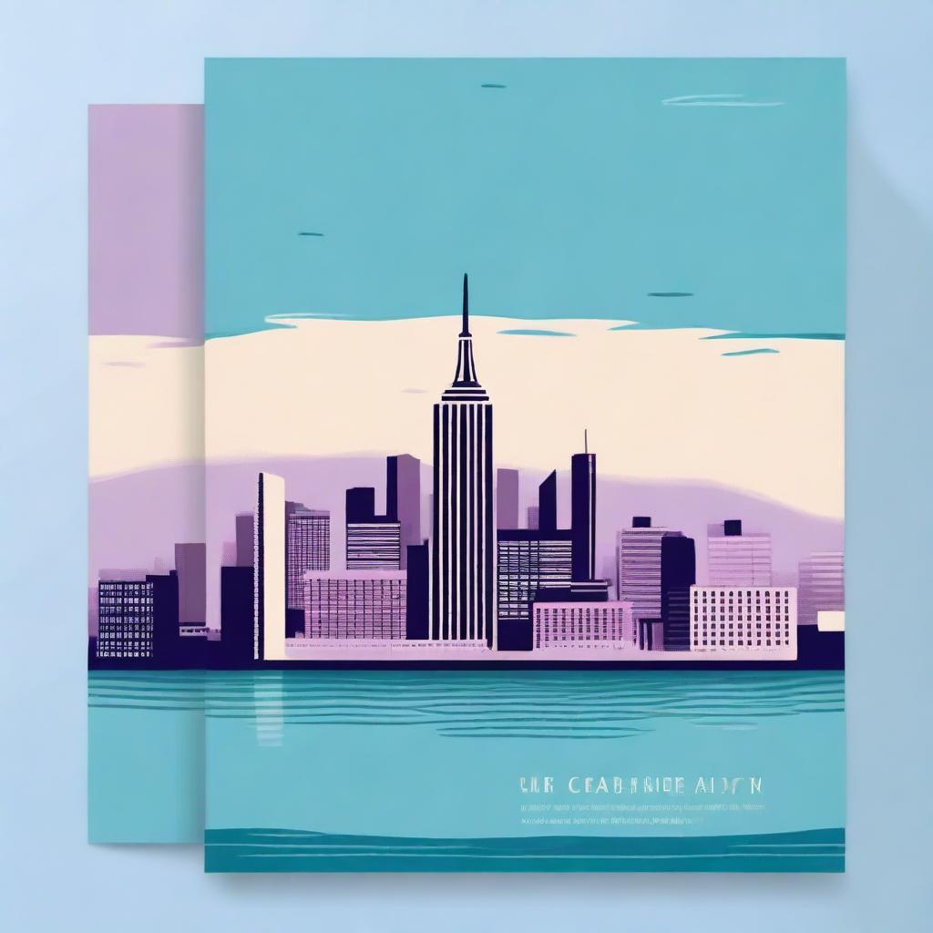 Create a book cover featuring an ocean blue background with light purple and shades of khaki