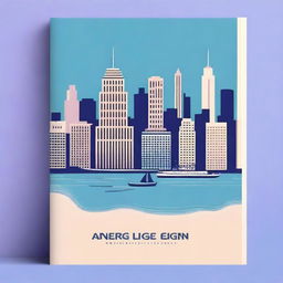 Create a book cover featuring an ocean blue background with light purple and shades of khaki