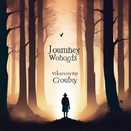 Create a captivating ebook cover featuring a mysterious forest with glowing lights and a silhouette of a lone wanderer