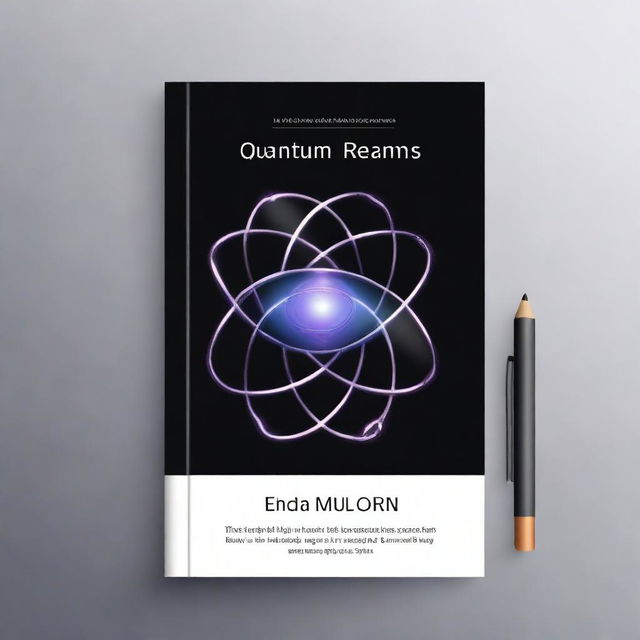 Design a dark black shiny ebook cover featuring the title 'Quantum Realms' in a sleek, modern font