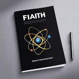 Create a black shiny ebook cover titled 'Faith Imagination And The Quantum' with a picture of an atom after the word 'the'