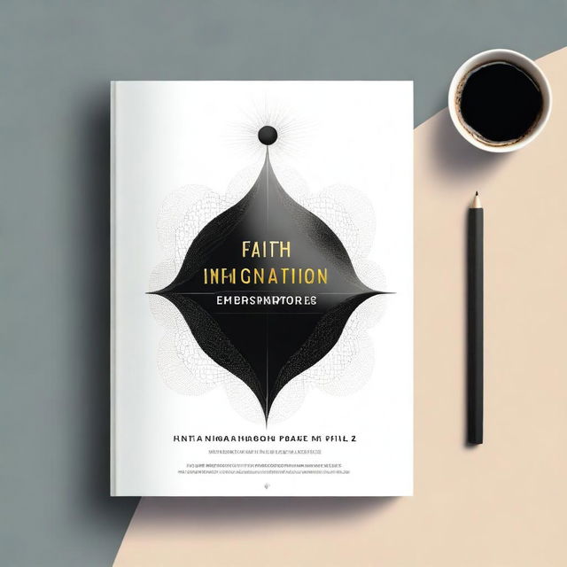 Create an image of a black shiny ebook with the title 'Faith Imagination And Quantum' prominently displayed on the cover