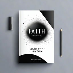 Create an image of a black shiny ebook with the title 'Faith Imagination And Quantum' prominently displayed on the cover