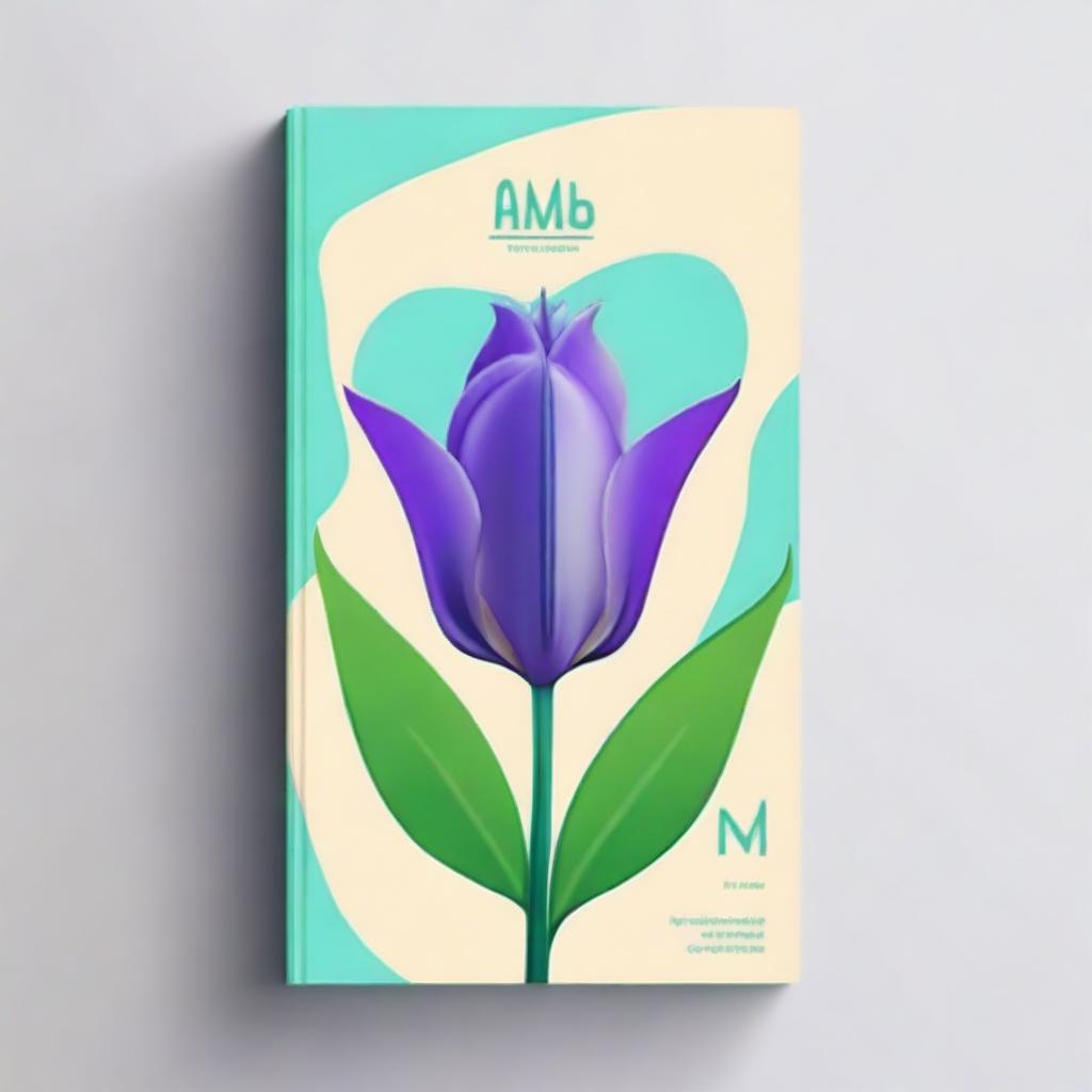 Create a book cover with a view of your choice, colored with shades of ocean blue, purple, green, yellow, white, and khaki