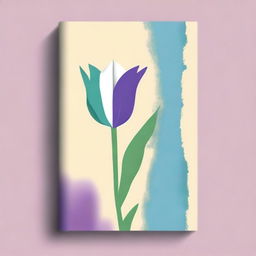 Create a book cover with a view of your choice, colored with shades of ocean blue, purple, green, yellow, white, and khaki