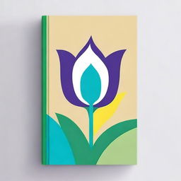 Create a book cover with a view of your choice, colored with shades of ocean blue, purple, green, yellow, white, and khaki