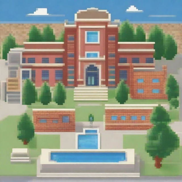 Create a pixel art image of the ESPOL (Escuela Superior Politécnica del Litoral) university