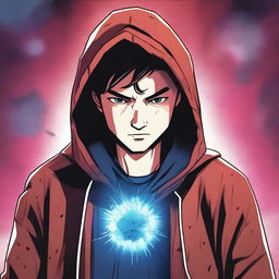 A young brunette guy in a hoodie, depicted in a comic book style, experiencing a virus infection