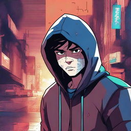 A young brunette guy in a hoodie, depicted in a comic book style, experiencing a virus infection