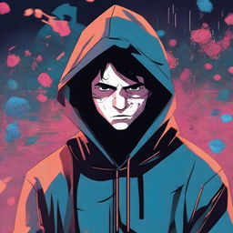 A 23-year-old young brunette guy in a hoodie, depicted in a comic book style, experiencing a virus infection