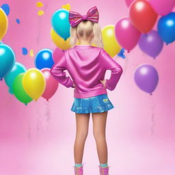 A realistic full-body image of Jojo Siwa facing away